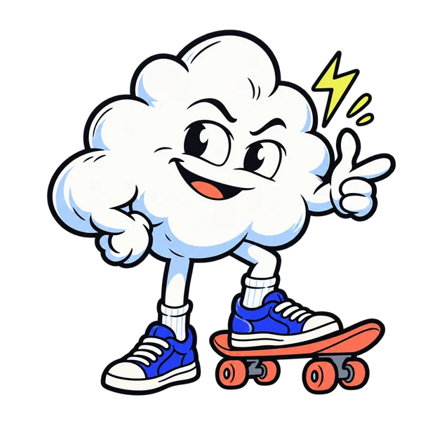 Een brutale wolk op een skateboard