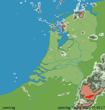 KNMI-neerslagradar voor Nederland en omgeving, met meettijd